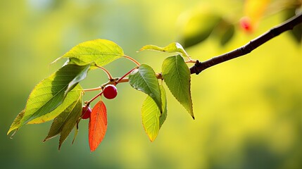 Wall Mural - branch leaves cherry background