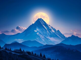 Wall Mural - Majestic Mountain Peak Bathed in Moonlight Serene and Inspiring Landscape