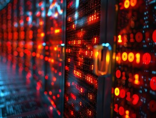 Fototapete - Digital locks and security codes on a tech grid