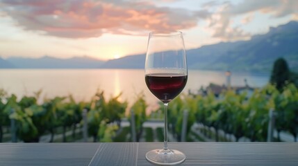 Wall Mural - Wine Glass on Wooden Table