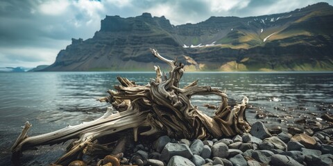 Wall Mural - Beach Tree Stump with Water