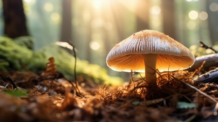 Wall Mural - sunlight background champignon mushroom