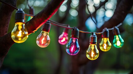 Sticker - tree colorful light bulbs