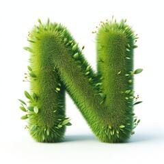 Wall Mural - Letter N made out of green grass, white background