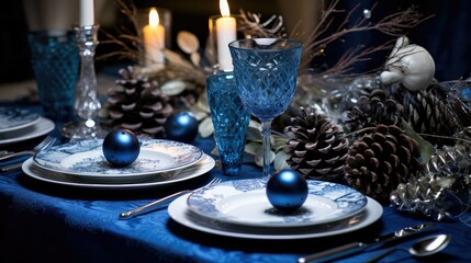 Canvas Print - festive blue and silver christmas