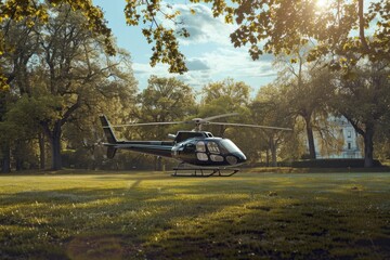 Wall Mural - Helicopter on grassy field