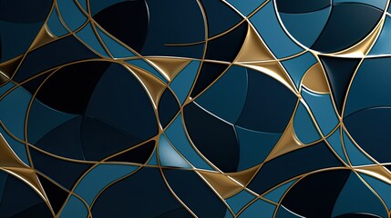 Poster - geometric blue gold seamless tile