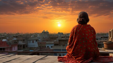 Canvas Print - sky woman looking at sun