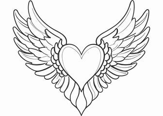 Wall Mural - Continuous one line drawing of angel wings illustration, Heart with wings outline design
