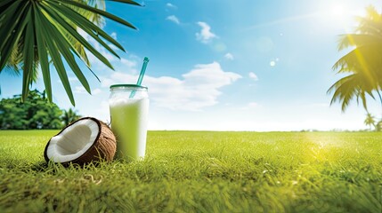 Sticker - picnic juice coconut background