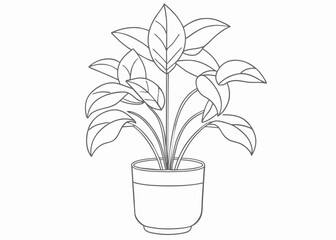 Wall Mural - Continuous one line drawing of house plant in a pot. House plant and flower in a pot single outline vector illustration
