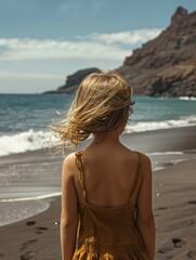 Sticker - Woman Standing on Beach Next to Ocean