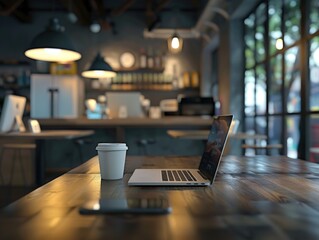 Poster - Laptop on wooden table