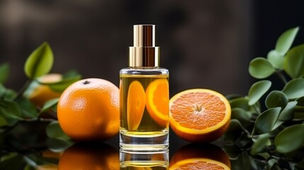 Wall Mural - A bottle of perfume is next to an orange