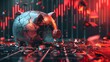 © kitidach - A broken piggy bank with shards scattered around and a downward red graph in the background, top view, symbolizing financial loss, futuristic tone, vivid color scheme