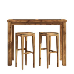 A rustic wooden table and two matching stools, isolated on a black background.  Simple, sturdy design perfect for a kitchen or dining area.