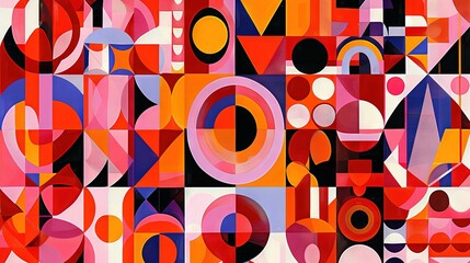 Sticker -   Multicolored abstract artwork featuring numerous circles and squares prominently displayed within the canvas