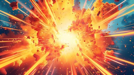 Vivid explosion captured in mid-detonation, showcasing vibrant colors, energy, and intensity in a mesmerizing display of force and power.