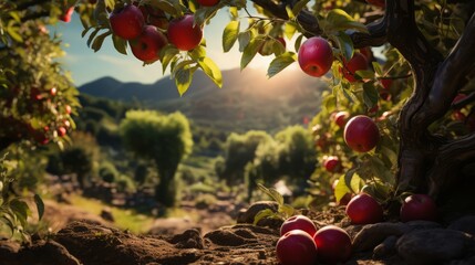 Wall Mural - red apples on the branches in the garden. orchard, harvest. apple saved. no one.