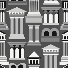 Wall Mural - Seamless pattern of architectural elements like columns and arches in shades of grey, Generative AI