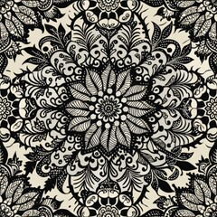 Wall Mural - Seamless pattern of intricate lace motifs in classic black and white, Generative AI