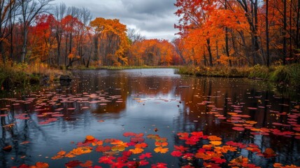 Poster - Lake View with Colored Trees