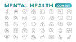© artnazu - Mental health outline icon set. Containing depression, bipolar, PTSD, panic and mind disorder icons. Psychology solid symbol illustration.