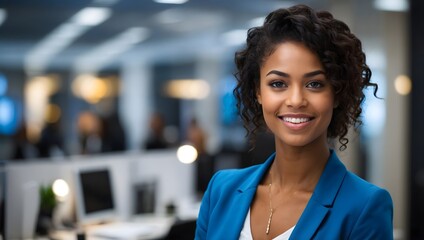 Wall Mural - black smiling businesswoman in office