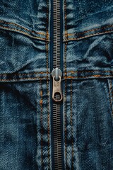 Wall Mural - A zipper is shown on a blue denim jacket