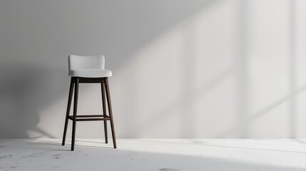 Wall Mural - A backless seat bar stool with upholstery sits against a gray backdrop in an empty white room.