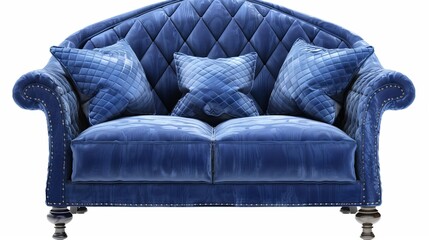 Wall Mural - Isolated on a white background, a classic sofa with blue quilting. furniture series