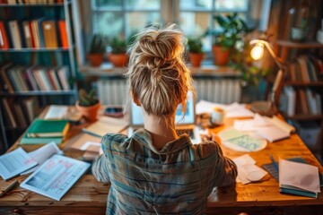 Sticker - Woman using laptop at desk