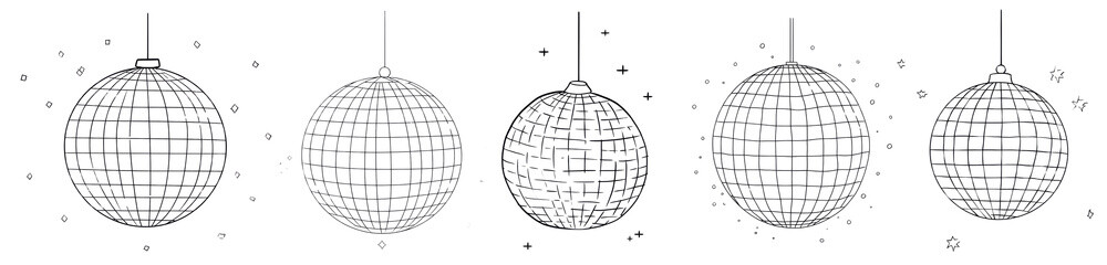 Disco ball doodles png cut out element set