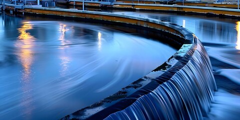 Wall Mural - Urban wastewater treatment plant purifies water using modern processes. Concept Wastewater Treatment, Urban Infrastructure, Modern Processes, Water Purification, Sustainable Solutions