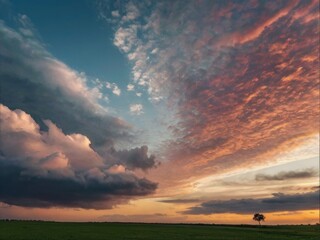 Wall Mural - photo with romantic landscape sky