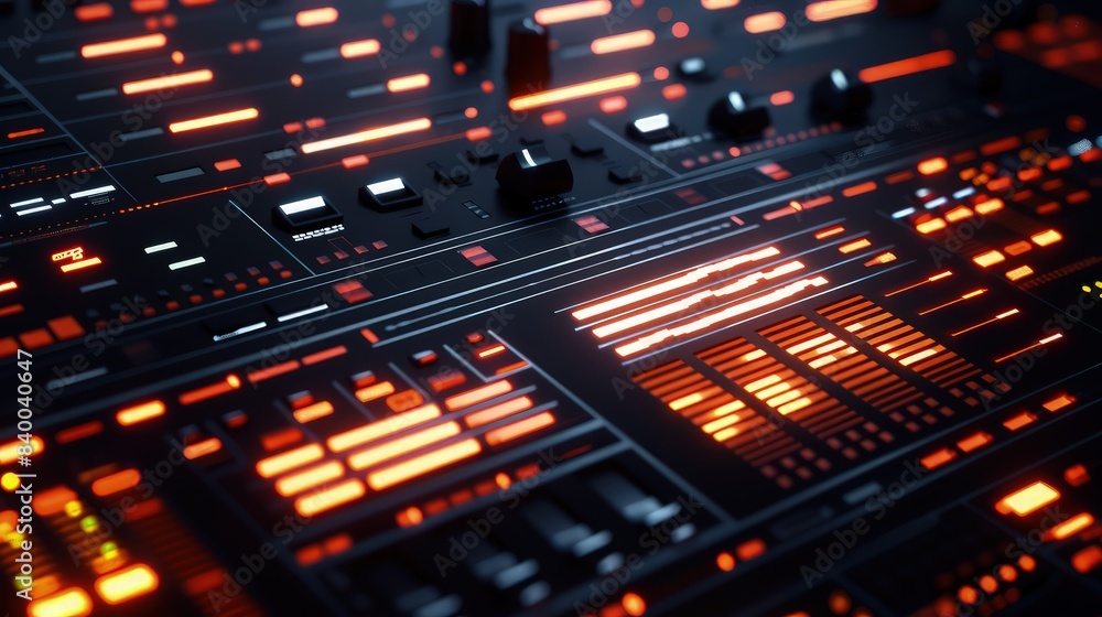A digital visualization of a soundboard with glowing sliders and ...