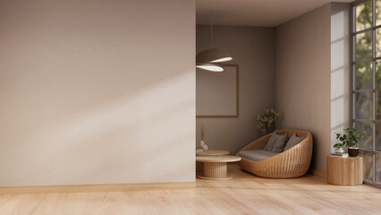 Wall Mural - The interior design of a contemporary minimalist home corridor with a living space.