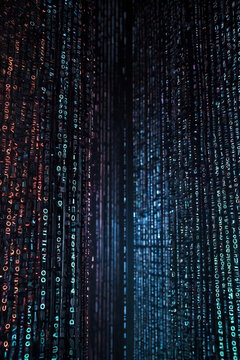 Wallpaper of abstract futuristic cyberspace with binary code, digital matrix background. Digital cyberspace future concept. Copy ad text space. Generative Ai illustration