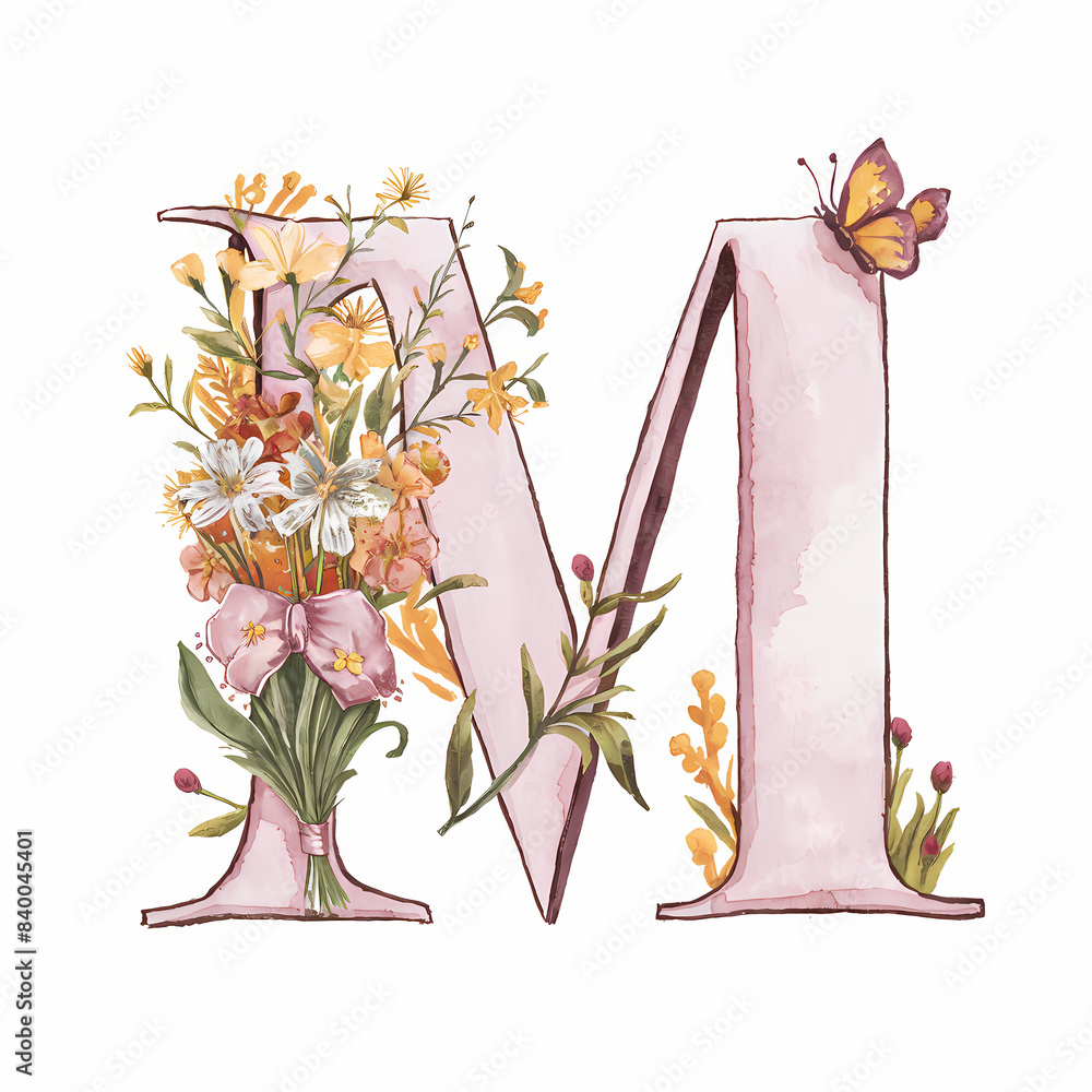 whimsical Floral Alphabet Illustration Soft Pastel colors , watercolor ...