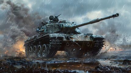 Wall Mural - A powerful American tank ready for combat, representing military strength and national security.