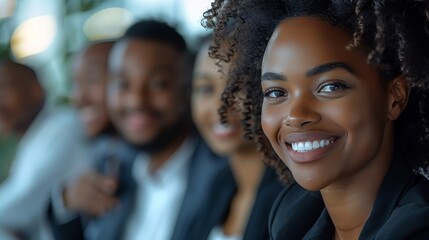Poster - Black professional high level executives smiling having a business meeting, women and men working at height business office. Generative AI.