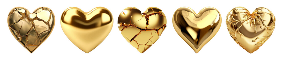 Sticker - 3D gold hearts png on transparent background