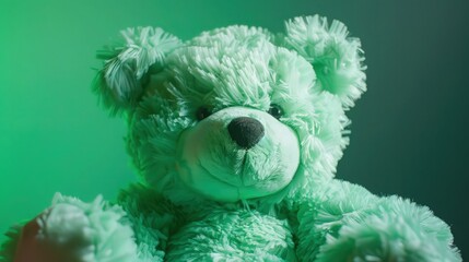 Wall Mural - A mint green teddy bear under refreshing green lighting, making it look vibrant and playful, perfect for a youthful and lively decor.