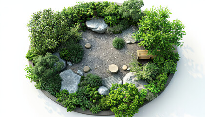 Wall Mural - Circular Zen Garden with Stone Path and Greenery