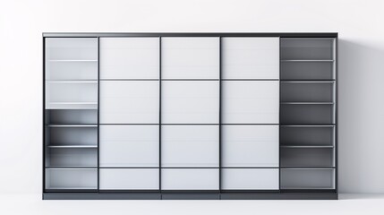 Sticker - minimalist white and black wardrobe with sliding doors and multiple compartments, perfect for modern