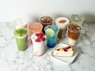 Poster - Various types of drinks and slices of cake