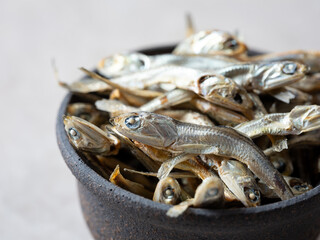 Canvas Print - Dried anchovies on a plate