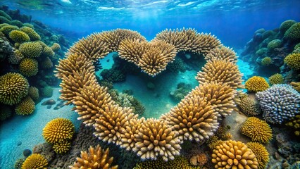 Wall Mural - Coral in ocean forming heart shape , coral, underwater, marine life, love, heart, ocean, sea, nature, ecosystem, conservation, environment, beauty, coral reef, aquatic, Valentine's Day
