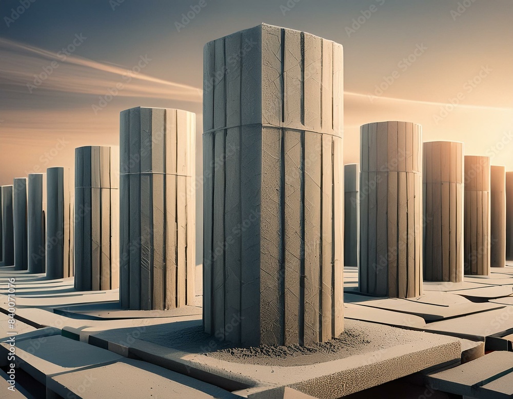 Realistic illustration of textured concrete columns, portraying cement ...