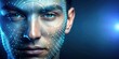 © guntapong - Digital human face with finger print pattern symbolizing identity theft and cyber security, with copy space, biometrics, security, technology, data breach, digital, identity theft